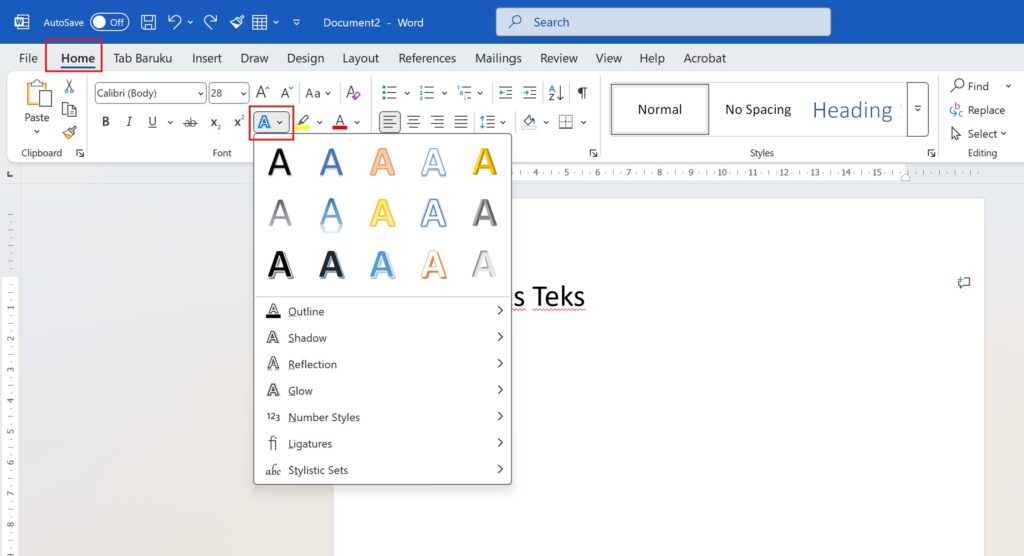 Cara Memberi Efek Bayangan, Sinar, dan Pantulan pada Teks Ms Word