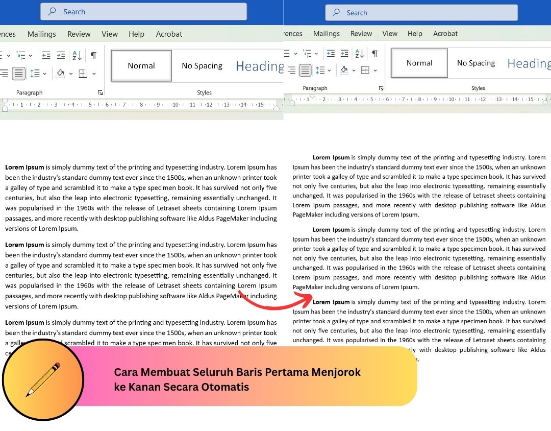 Cara Membuat Seluruh Baris Pertama Paragraf Ms Word Menjorok ke Kanan Secara Otomatis