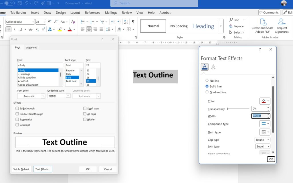 Cara Membuat Teks Efek Outline di Ms Word
