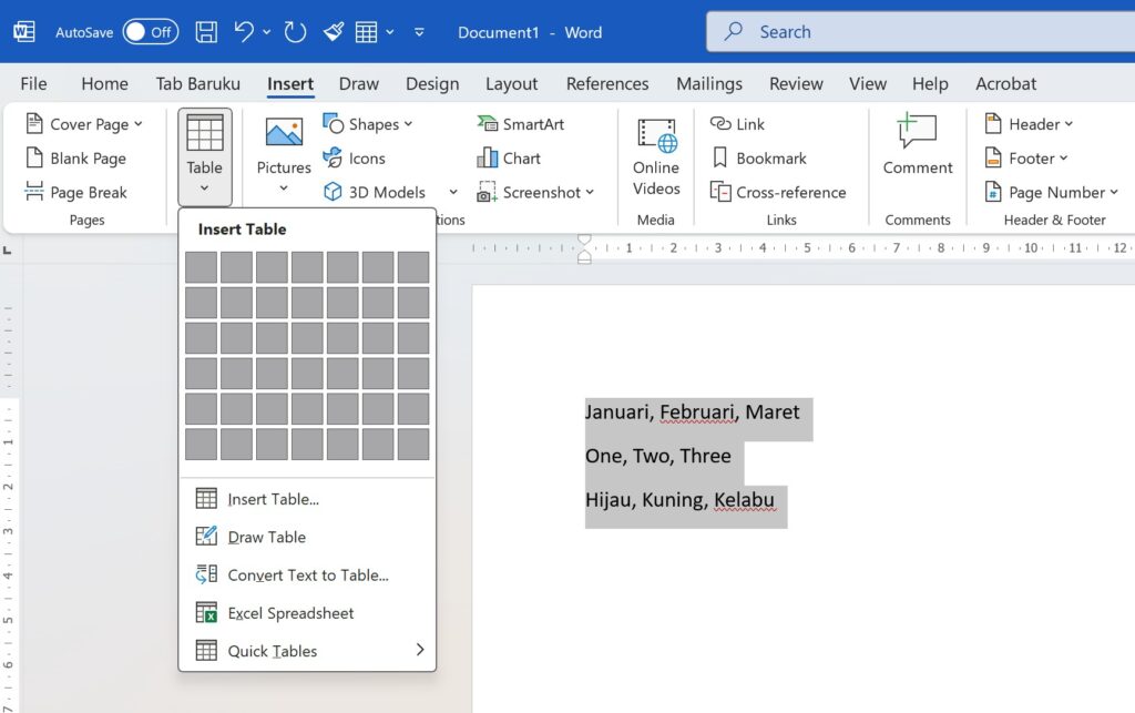 Cara Mengonversi Teks Menjadi Tabel di Ms Word 2