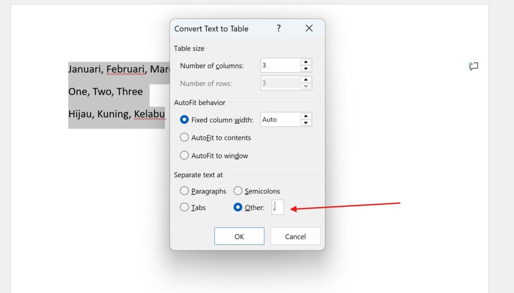 Convert teks ke tabel