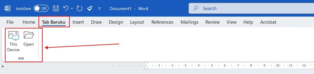 Hasil Cara Menambahkan Perintah Baru Quick Access pada Tab Ribbon