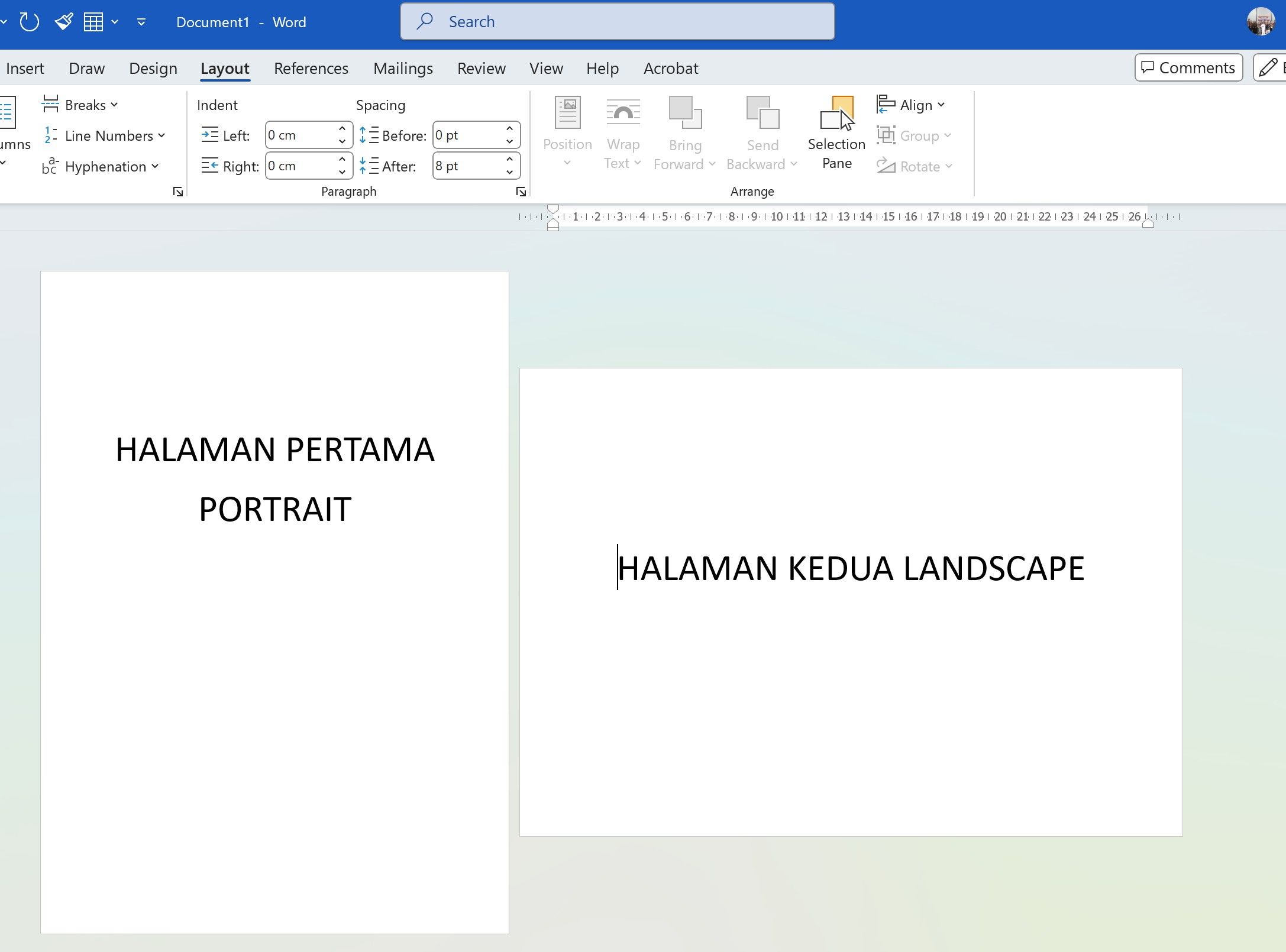 Membuat Dua Orientasi Portrait dan Landscape dalam Satu Dokumen Ms Word thumb