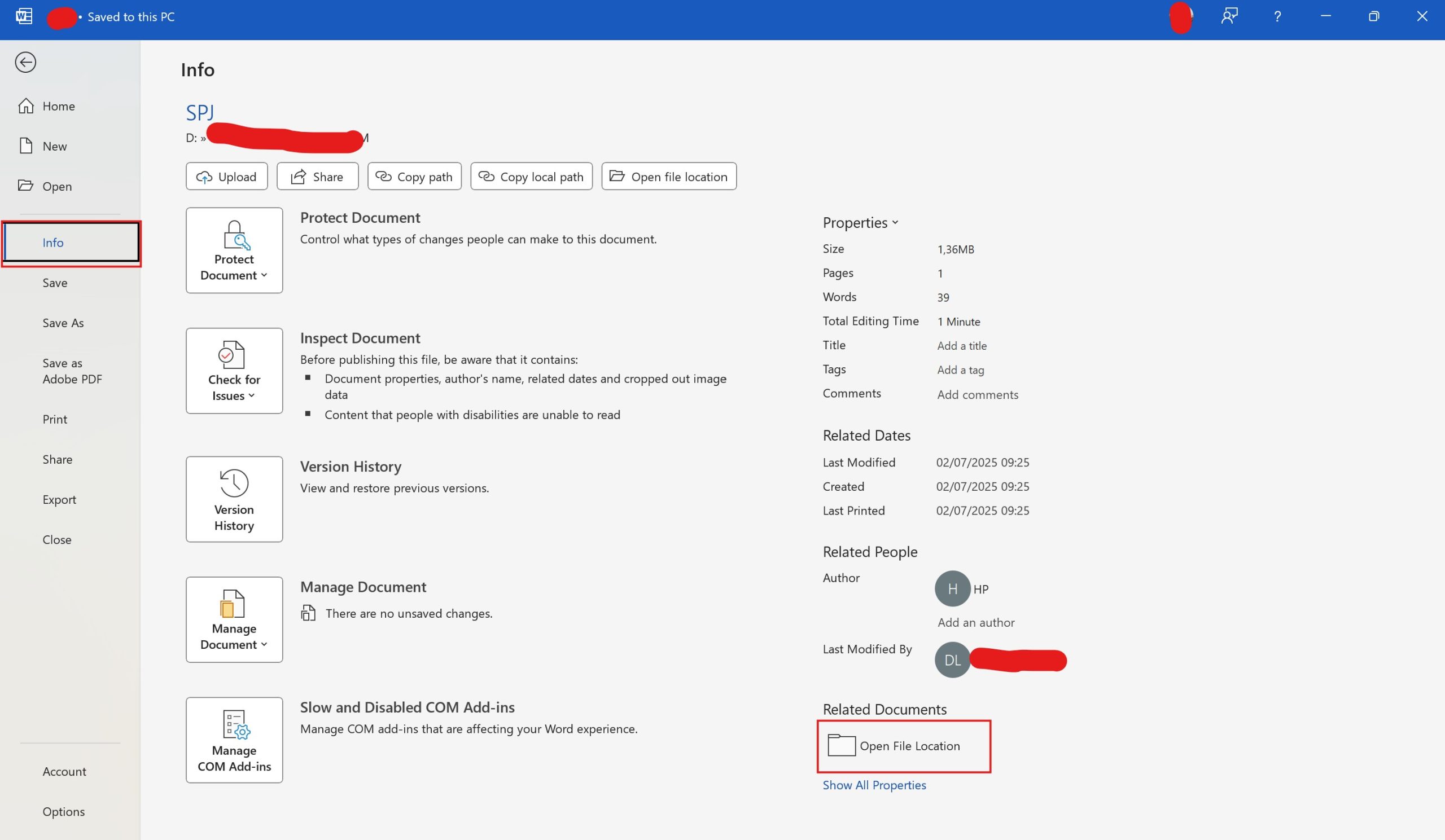 Mengetahui Lokasi Folder Penyimpanan Dokumen yang sedang dibuka di MS Word
