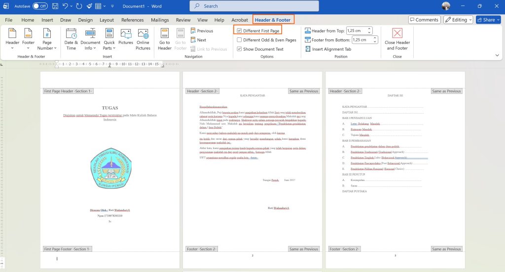 Different First Page