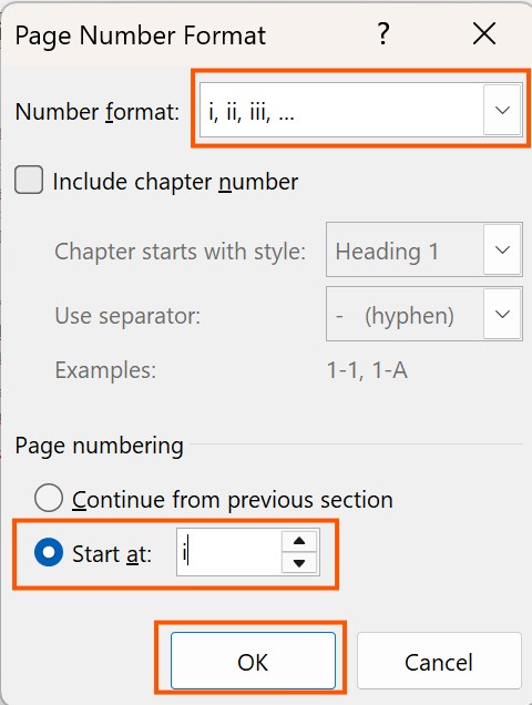Page Number Format