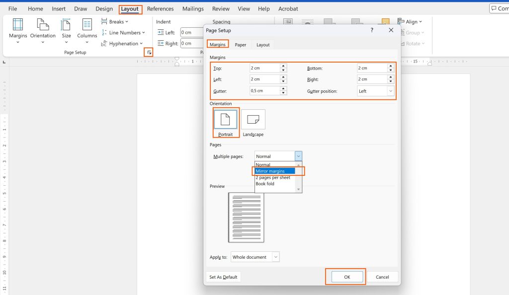 Setting kertas pembuatan buku di word