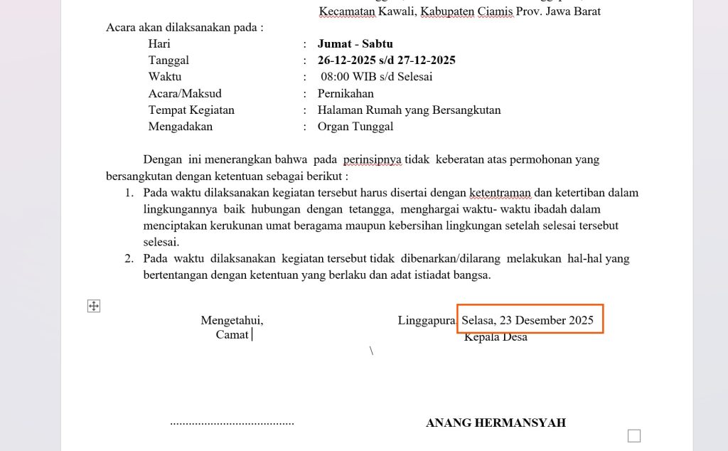 Cara Membuat Tanggal pada Surat Secara Update saat Dibuka