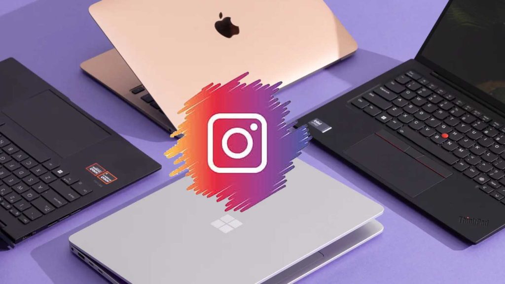 Ilustrasi Thumbnail artikel gambar laptop dengan logo instagram diatasnya